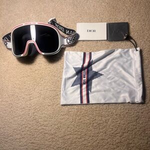 Pre Owned Dior Ski Goggles Red White and Blue with Bag